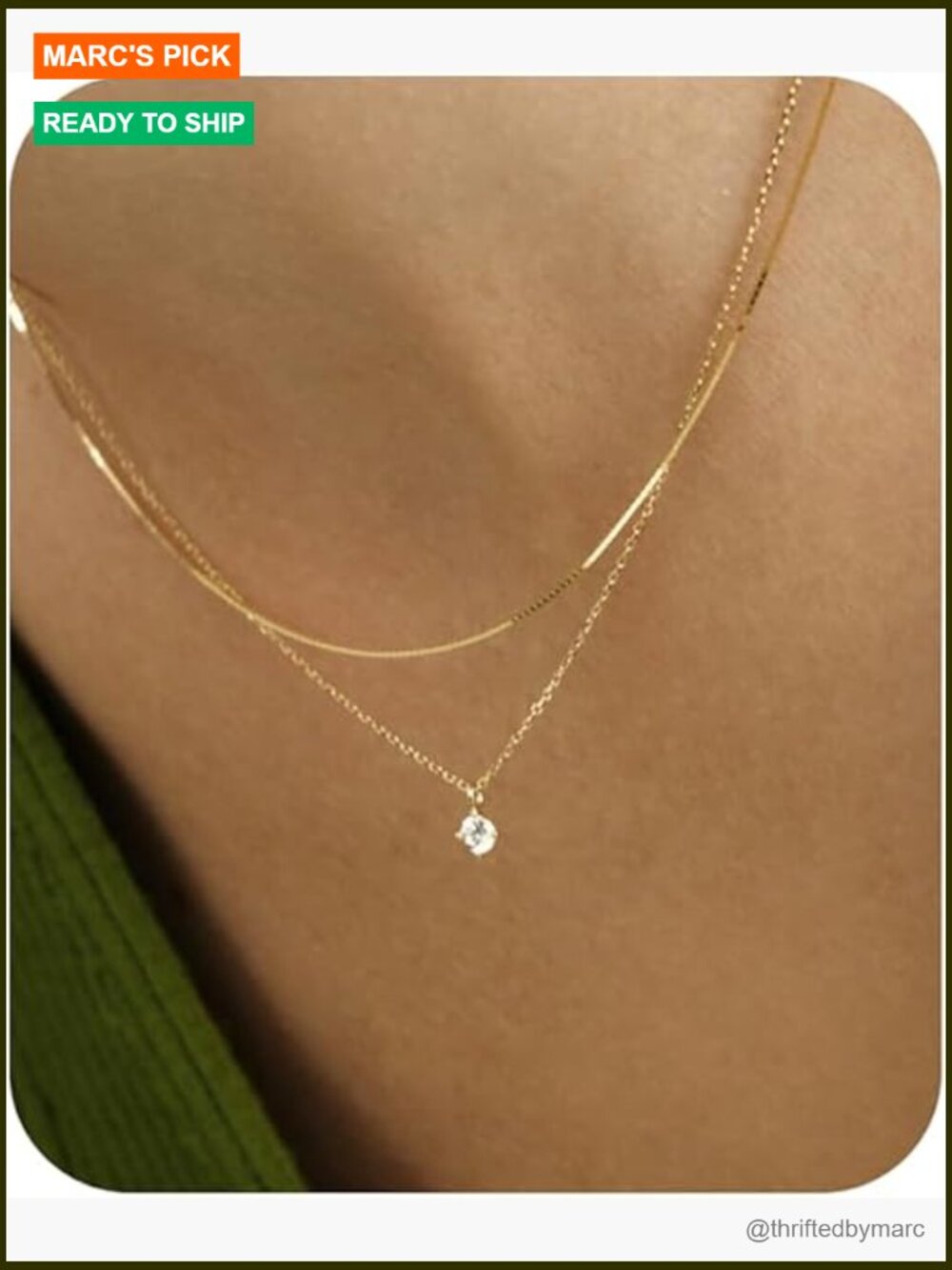 2 PCS Layered Necklaces Set 14K Gold Plated Stackable Chain Choker Dainty Cubic